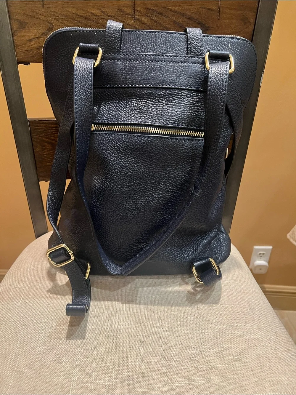 Navy blue Leather Backpack - Classic Minimalist Carry